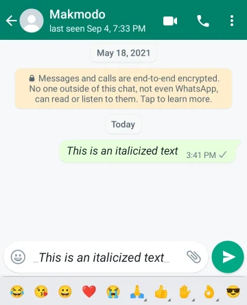 italic text in whatsapp